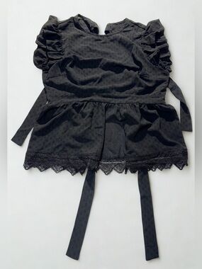 SweatyRocks Women's Cap Sleeve Tie Backless Shirt Lace Ruffle Peplum Top size L